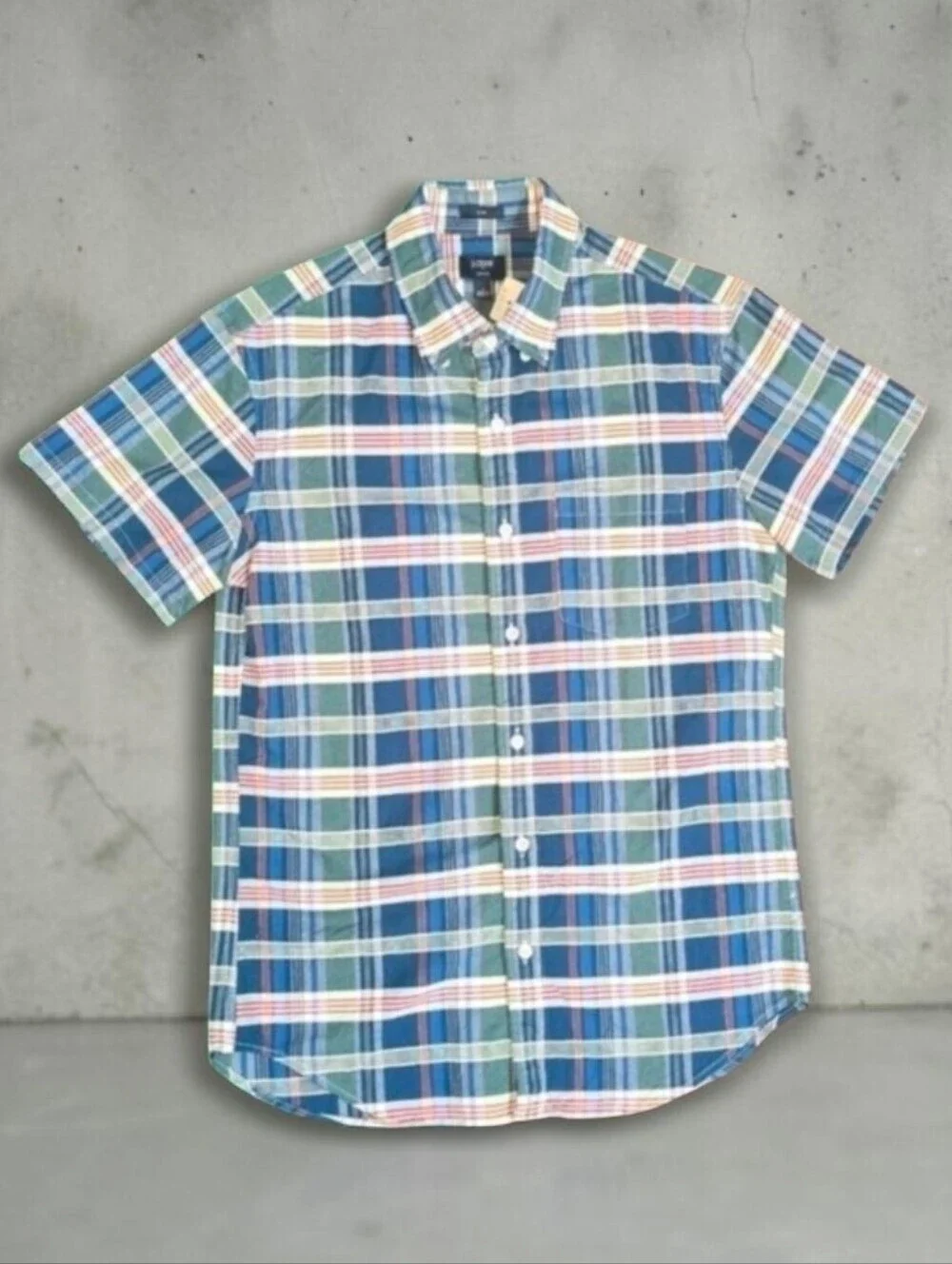 J. Crew | Mens Slim Small Oxford Cloth Short Sleeve Button Down Plaid Shirt